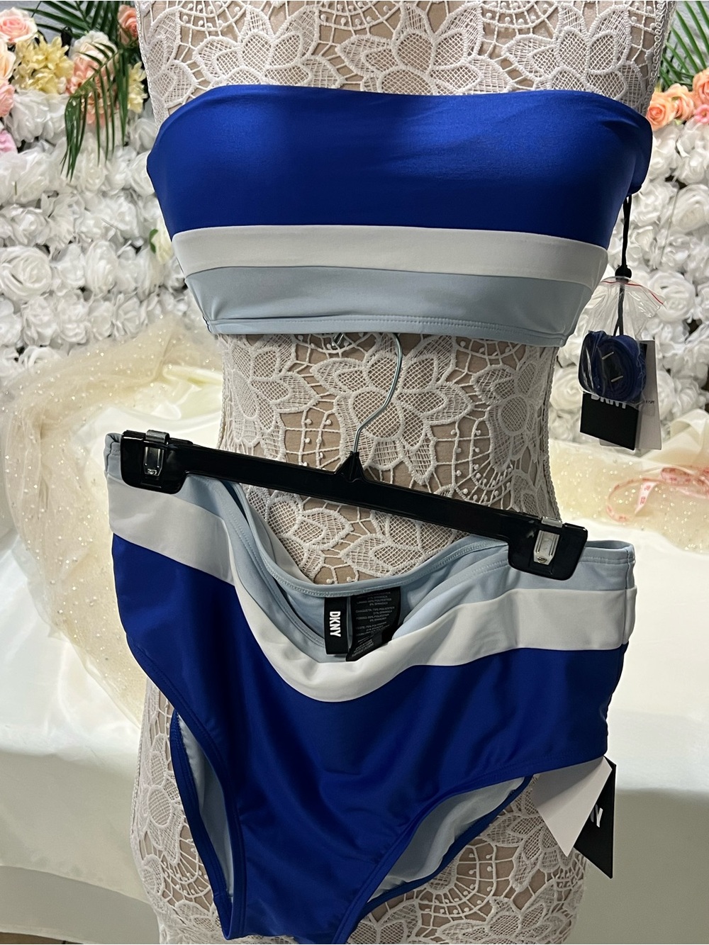DKNY Royal Blue Bandeau Bikini Top with Branded Tag